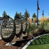 “Ace!,” by Mark Leichliter : The Loveland Olde Course Clubhouse will soon be home to a stylized sculptural representation of a golf ball rolling into a cup in stop-motion style featuring four frames. The artwork is fabricated from stainless steel sheet metal with two distinctive surface finishes. Installed Aug. 2023.
